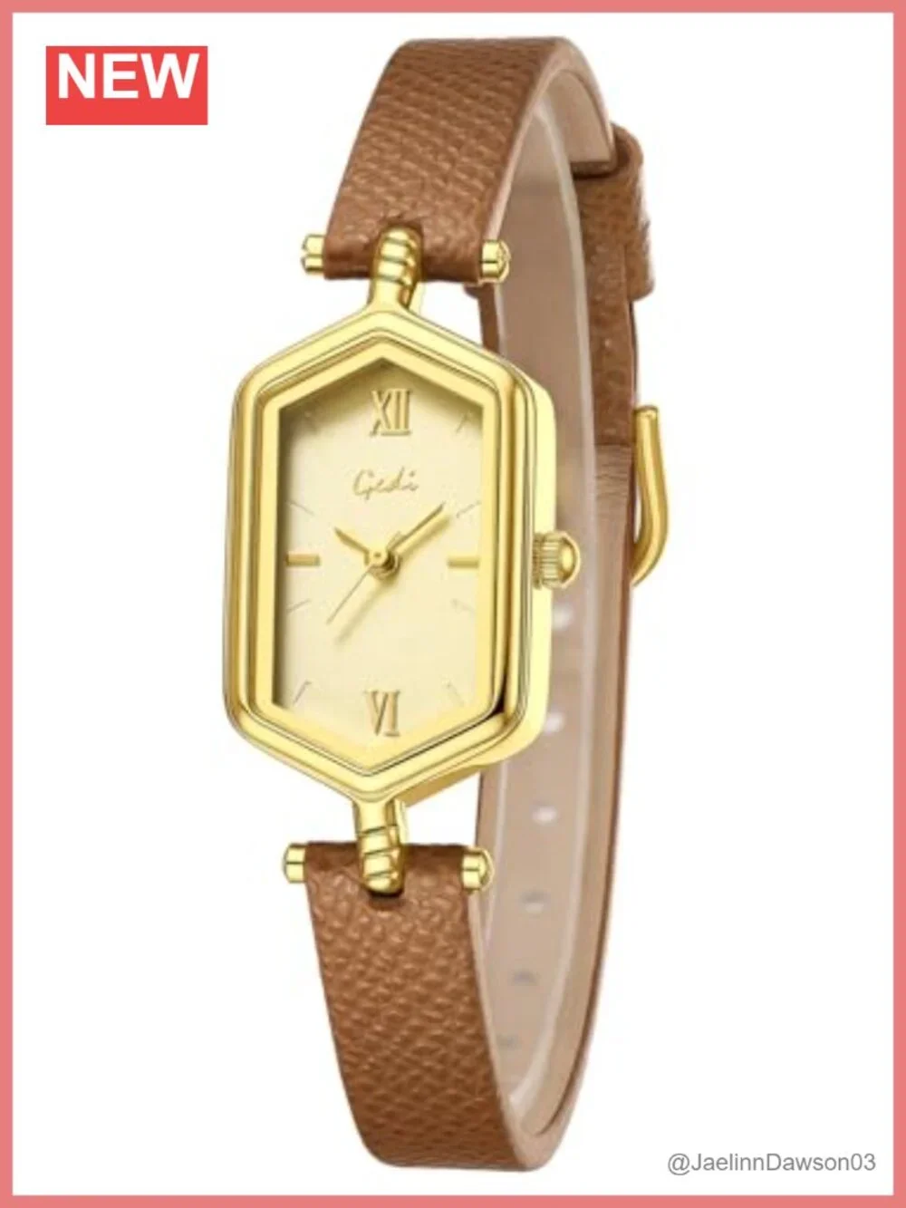 Vintage Hexagon Women's Watch with Leather Strap, Quartz Movement, Roman